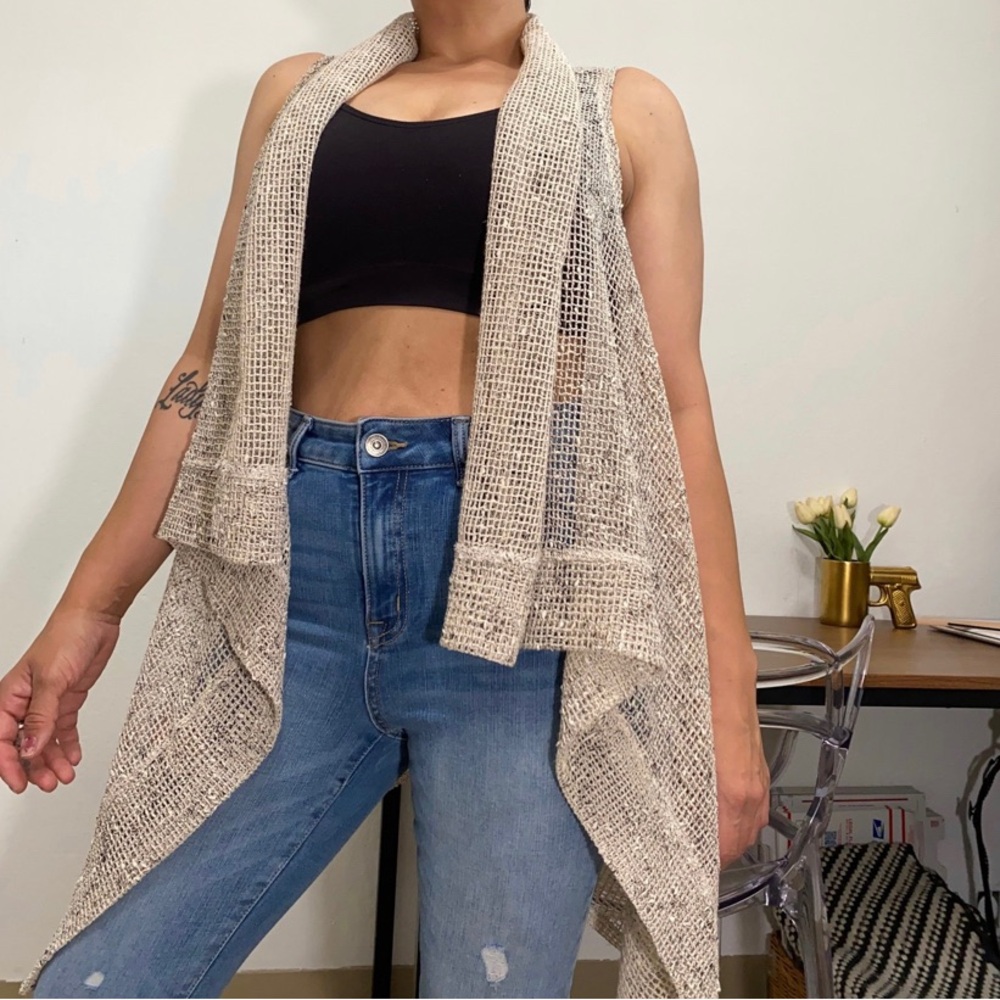 Katie Todd Women’s One Size Mesh Sheer Open Front Cascade Vest Sleeveless